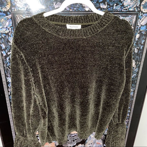Olive green chenille sweater - Picture 2 of 6